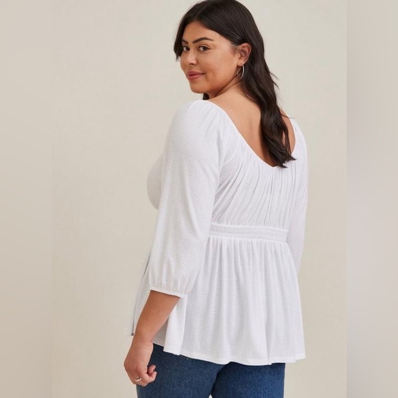 Torrid Textured Jersey White Smocked Waist Top Size 3x Neutral Minimalist - Picture 2 of 16